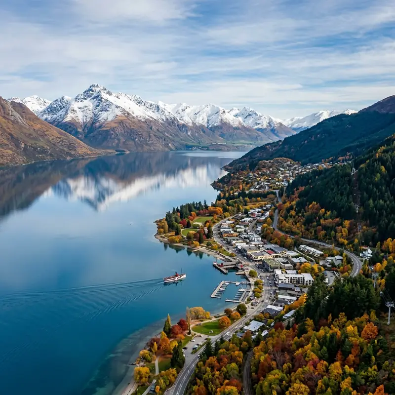 Queenstown with Lake Wakatipu and snow-capped mountains
