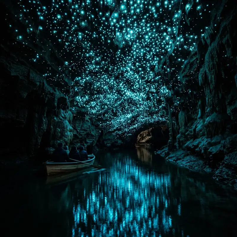 Waitomo Glowworm Caves with bioluminescent ceiling